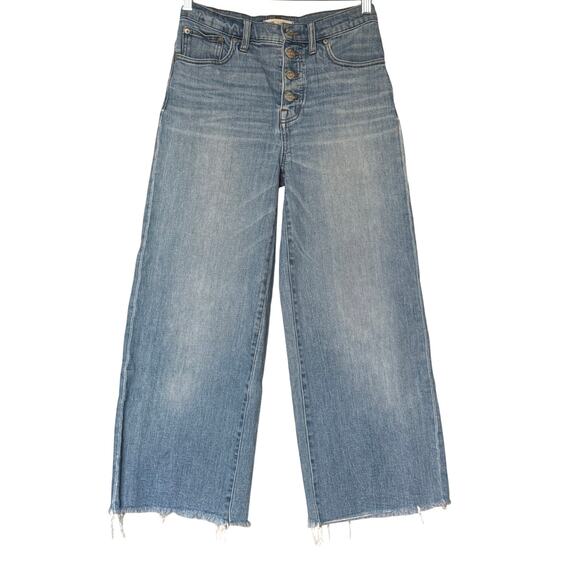 Madewell Wide Leg Crop Button Fly Size 26 Light Wash Frayed Hem - Picture 2 of 11